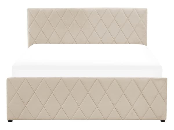 Seng Beige Velour 140 x 200 cm Moderne Trekvart Seng med Opbevaring Blød Sengegavl Halvandenmands 3 kvart Seng Retro Design Soveværelse