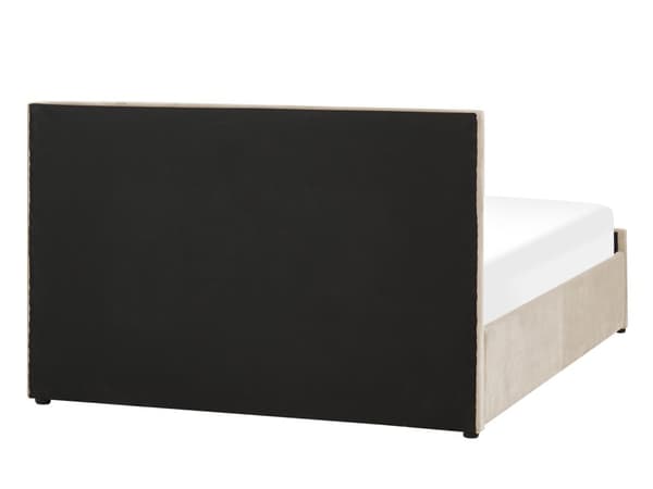 Seng Beige Velour 140 x 200 cm Moderne Trekvart Seng med Opbevaring Blød Sengegavl Halvandenmands 3 kvart Seng Retro Design Soveværelse