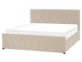 Miniatyrbillede 5 af 11: Seng Beige Velour 160 x 200 cm Moderne To Mands Seng med Opbevaring Blød Sengegavl Dobbeltseng Sengeramme Retro Design
