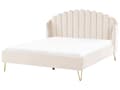 Miniatyrbillede 1 af 10: Seng Beige Velour 180 x 200 cm Moderne To Mands Seng Kanal Tuftet Sengegavl Dobbeltseng Sengeramme Retro Design Metalben