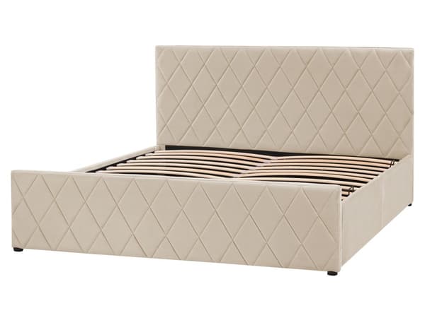 Sänky säilytystilalla beige sametti 160 x 200 cm sälepohja timanttitikattu sängynpääty moderni tyyli