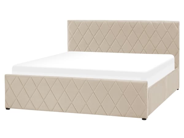 Sänky säilytystilalla beige sametti 160 x 200 cm sälepohja timanttitikattu sängynpääty moderni tyyli
