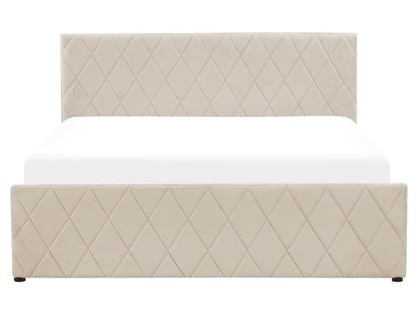 Sänky säilytystilalla beige sametti 160 x 200 cm sälepohja timanttitikattu sängynpääty moderni tyyli