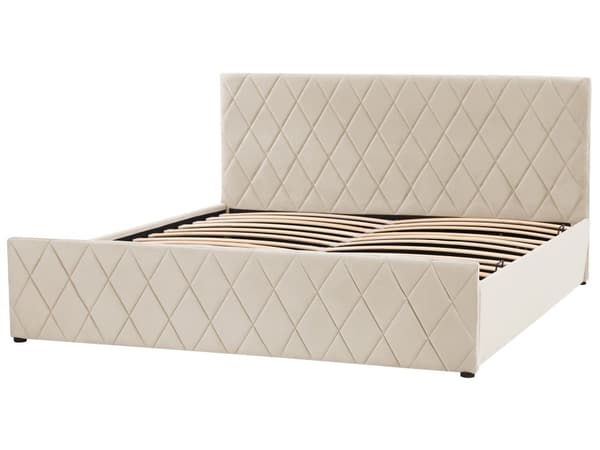 Sänky säilytystilalla beige sametti 180 x 200 cm sälepohja timanttitikattu sängynpääty moderni tyyli