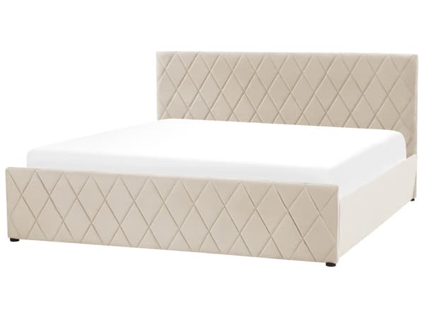 Sänky säilytystilalla beige sametti 180 x 200 cm sälepohja timanttitikattu sängynpääty moderni tyyli