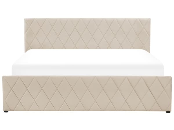 Sänky säilytystilalla beige sametti 180 x 200 cm sälepohja timanttitikattu sängynpääty moderni tyyli