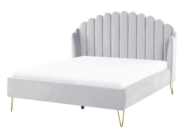 Sengeramme Grå Fløyelspolstring 140 x 200 cm Metallben Retro design tuftet Sengegavl