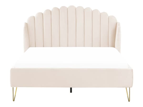Sengeramme Beige Fløyelspolstring 140 x 200 cm Metallben Sengegavl Retro design