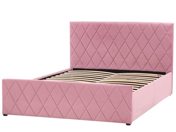 Seng Dobbeltseng Rosa Fløyel 140 x 200 cm Oppbevaring med lamellbunn Sengegavl Hodegavl
