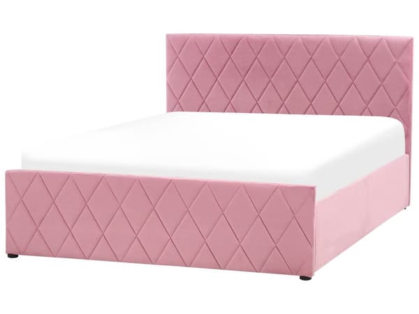 Seng Dobbeltseng Rosa Fløyel 140 x 200 cm Oppbevaring med lamellbunn Sengegavl Hodegavl