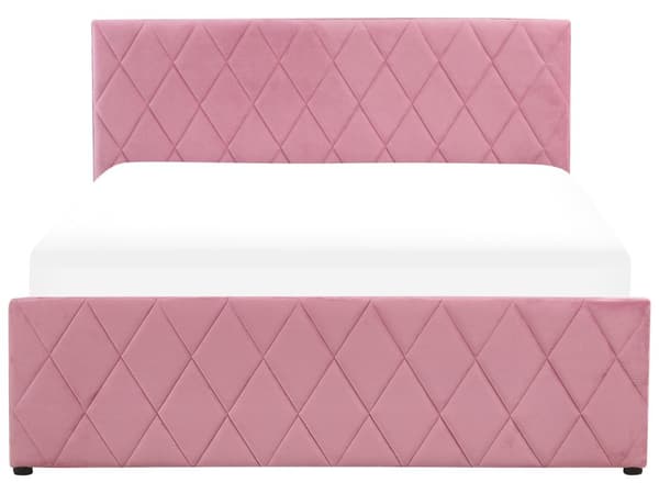 Seng Dobbeltseng Rosa Fløyel 140 x 200 cm Oppbevaring med lamellbunn Sengegavl Hodegavl