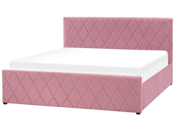 Seng Dobbeltseng Rosa Fløyel 160 x 200 cm Oppbevaring med lamellbunn Sengegavl Hodegavl
