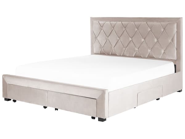 Parisänky beige 180 x 200 cm samettiverhoilu laatikoilla sälepohja nappikoristeltu glamour