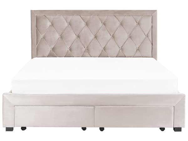 Parisänky beige 180 x 200 cm samettiverhoilu laatikoilla sälepohja nappikoristeltu glamour