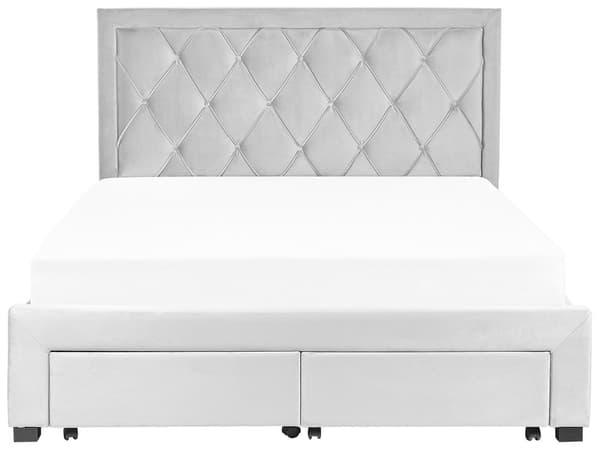 Parisänky vaaleanharmaa 160 x 200 cm samettiverhoilu laatikoilla sälepohja nappikoristeltu glamour