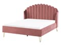 Miniatyrbild 1 av 10: Dubbelsäng Sängram Rosa Sammetsklädsel 160 x 200 cm Metallben Retro Design Tuftad Sänggavel