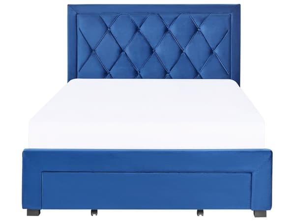 Dubbelsäng med Förvaring Marinblå Sammetsklädsel 160 x 200 cm Tuftad Hög Sänggavel Lådor Glam Design