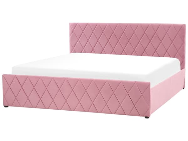 Förvaringssäng Rosa Sammetsklädsel Dubbel 180 x 200 cm med Lamellbas Diamanttuftad Sänggavel