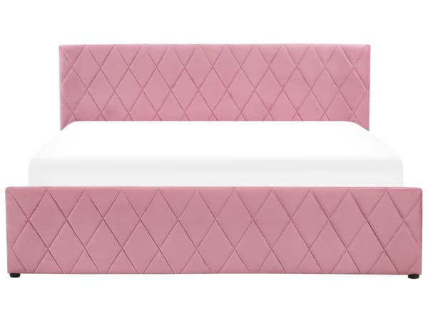 Förvaringssäng Rosa Sammetsklädsel Dubbel 180 x 200 cm med Lamellbas Diamanttuftad Sänggavel