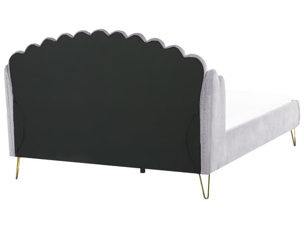 Dubbelsäng Sängram Grå Sammetsklädsel 180 x 200 cm Metallben Retro Design Tuftad Sänggavel