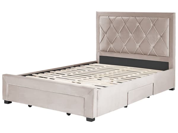 Seng Beige Velour 140 x 200 cm Moderne Trekvart Seng med Opbevaring Sengeramme med Skuffer på Hjul Halvandenmands 3 kvart Seng Retro Design