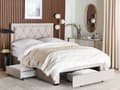 Miniatyrbillede 2 af 11: Seng Beige Velour 140 x 200 cm Moderne Trekvart Seng med Opbevaring Sengeramme med Skuffer på Hjul Halvandenmands 3 kvart Seng Retro Design