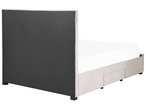 Beige seng i fløyel med oppbevaring 140 x 200 cm høy tuftet sengegavl oppbevaringsplass