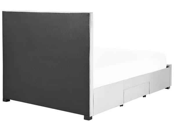 Lysegrå seng i fløyel med skuffer 140 x 200 cm høy tuftet sengegavl oppbevaringsplass