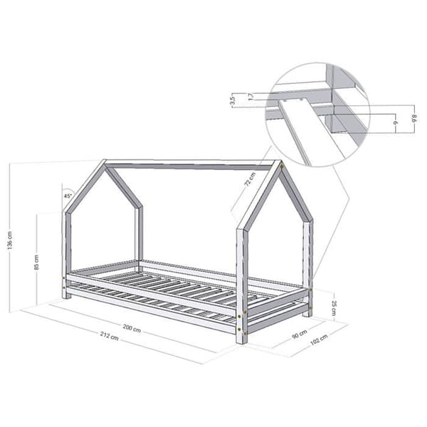 ROLIG barnhyttsäng 90 x 200 lackad