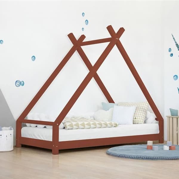 TAHUKA tipi-säng för barn - GENERISK - 120 x 180 - Massivt trä - Spröjs - Tegelröd