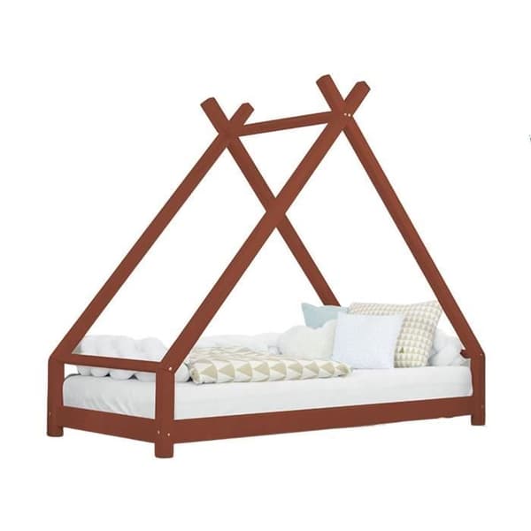 TAHUKA tipi-säng för barn - GENERISK - 120 x 180 - Massivt trä - Spröjs - Tegelröd