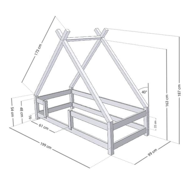 TAHUKA barnhyttsäng 90 x 190 ljusgrå