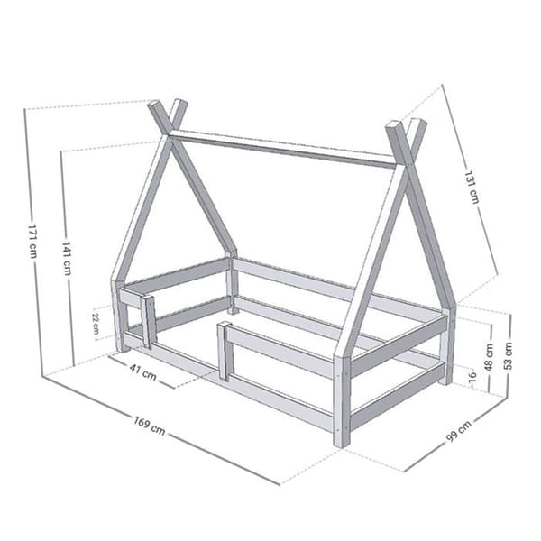 NAKANA barnhyttsäng 90 x 160 ljusgrå