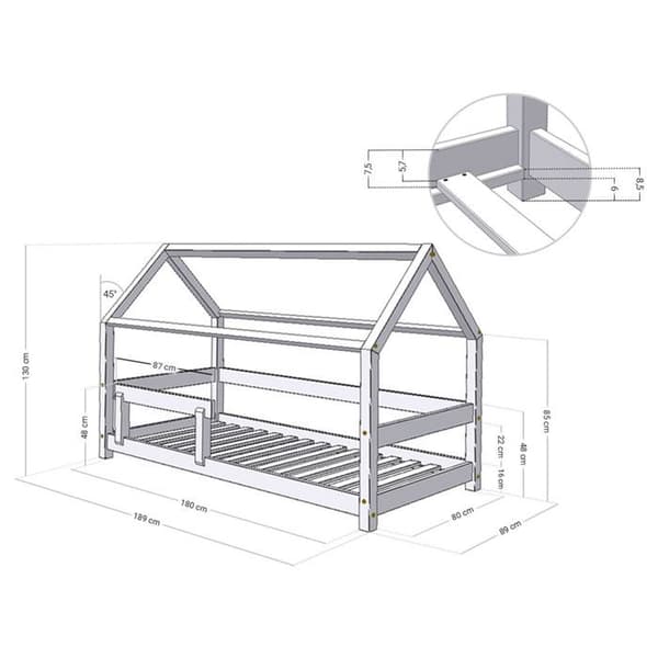 TERY barnhyttsäng 80 x 180 ljusgrå