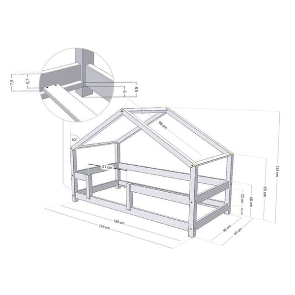 LUCKY barnhyttsäng 90 x 180 ljusgrå