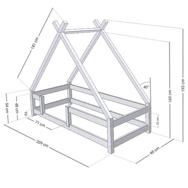 TAHUKA barnhyttsäng 90 x 200 ljusgrå