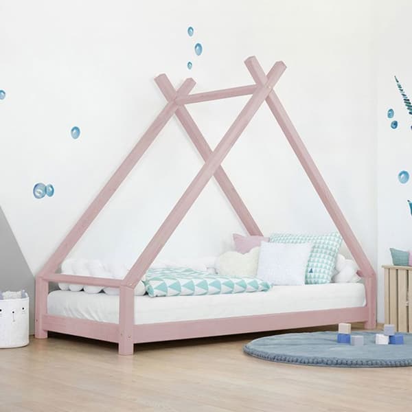 TAHUKA barn tipi säng 90 x 200 pastell rosa