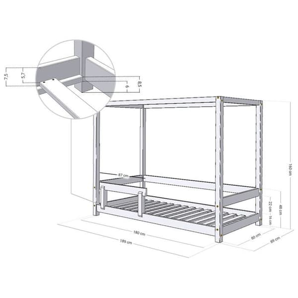 BUNKY barnhyttsäng 80 x 180 grå
