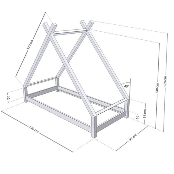 TAHUKA tipi-säng för barn 90 x 190 marinblå