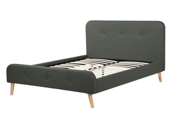 Seng Lyst Træben Mørkegrå Polyester Stof 140 x 200 cm Trekvart Seng Halvanden Mands Sengegavl Knappet Moderne Minimalistisk Sengestel