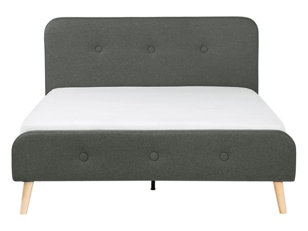 Seng Lyst Træben Mørkegrå Polyester Stof 140 x 200 cm Trekvart Seng Halvanden Mands Sengegavl Knappet Moderne Minimalistisk Sengestel