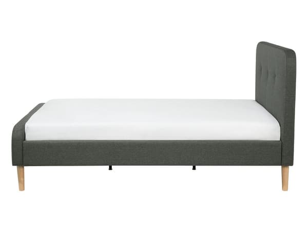 Seng Lyst Træben Mørkegrå Polyester Stof 140 x 200 cm Trekvart Seng Halvanden Mands Sengegavl Knappet Moderne Minimalistisk Sengestel