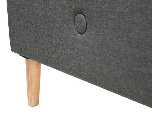 Seng Lyst Træben Mørkegrå Polyester Stof 140 x 200 cm Trekvart Seng Halvanden Mands Sengegavl Knappet Moderne Minimalistisk Sengestel