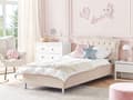 Miniatyrbillede 2 af 9: Enkeltseng Beige Velour 90 x 200 Enkeltmandsseng Teenage Seng til Pigeværelse Indretning Pigeseng til Børneværelse Sengeramme