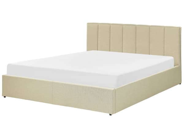 Seng beige Polyester 160 x 200 cm Moderne Dobbeltseng med Opbevaring Polstret Sengegavl Design til Soveværelse Indretning