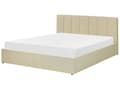 Miniatyrbillede 4 af 11: Seng beige Polyester 160 x 200 cm Moderne Dobbeltseng med Opbevaring Polstret Sengegavl Design til Soveværelse Indretning