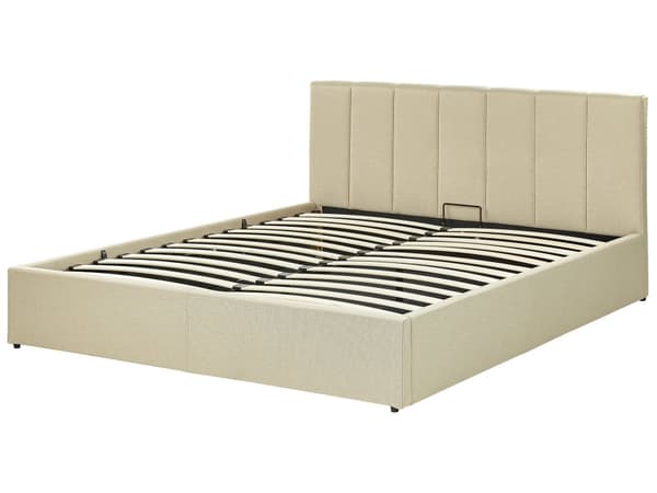 Seng beige Polyester 160 x 200 cm Moderne Dobbeltseng med Opbevaring Polstret Sengegavl Design til Soveværelse Indretning