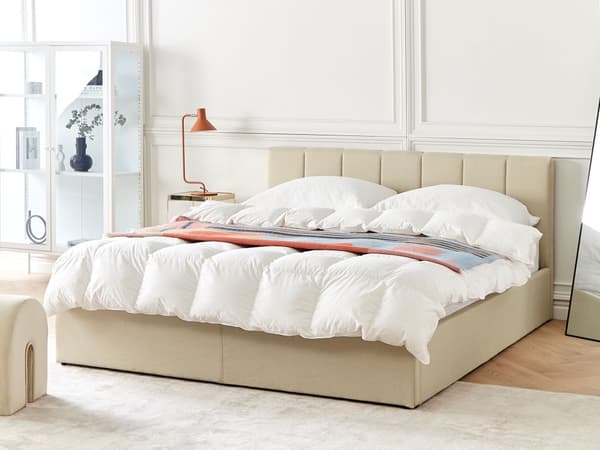 Seng beige Polyester 160 x 200 cm Moderne Dobbeltseng med Opbevaring Polstret Sengegavl Design til Soveværelse Indretning