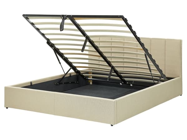 Seng beige Polyester 160 x 200 cm Moderne Dobbeltseng med Opbevaring Polstret Sengegavl Design til Soveværelse Indretning