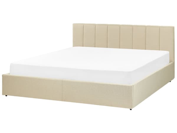 Seng beige Polyester 180 x 200 cm Moderne Dobbeltseng med Opbevaring Polstret Sengegavl Design til Soveværelse Indretning